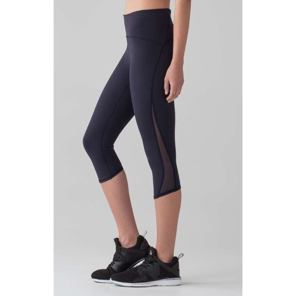 Lululemon Train Times 17" Navy Blue Crop Mesh Side Legging 6